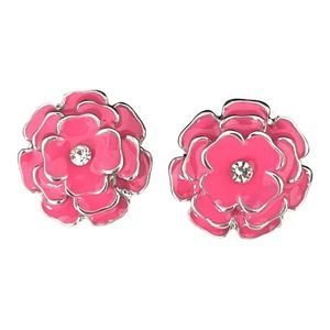 New Boutique Earrings Silver Tone Pink Enamel Crystal Women's 1H